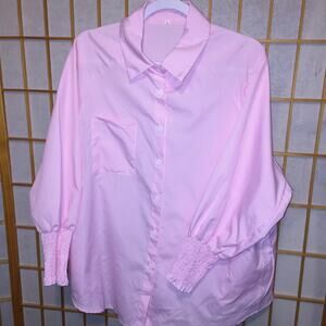 Women's Size 2XL Pink nWhite Pin Striped Polyester Blouse Unbranded NWOT